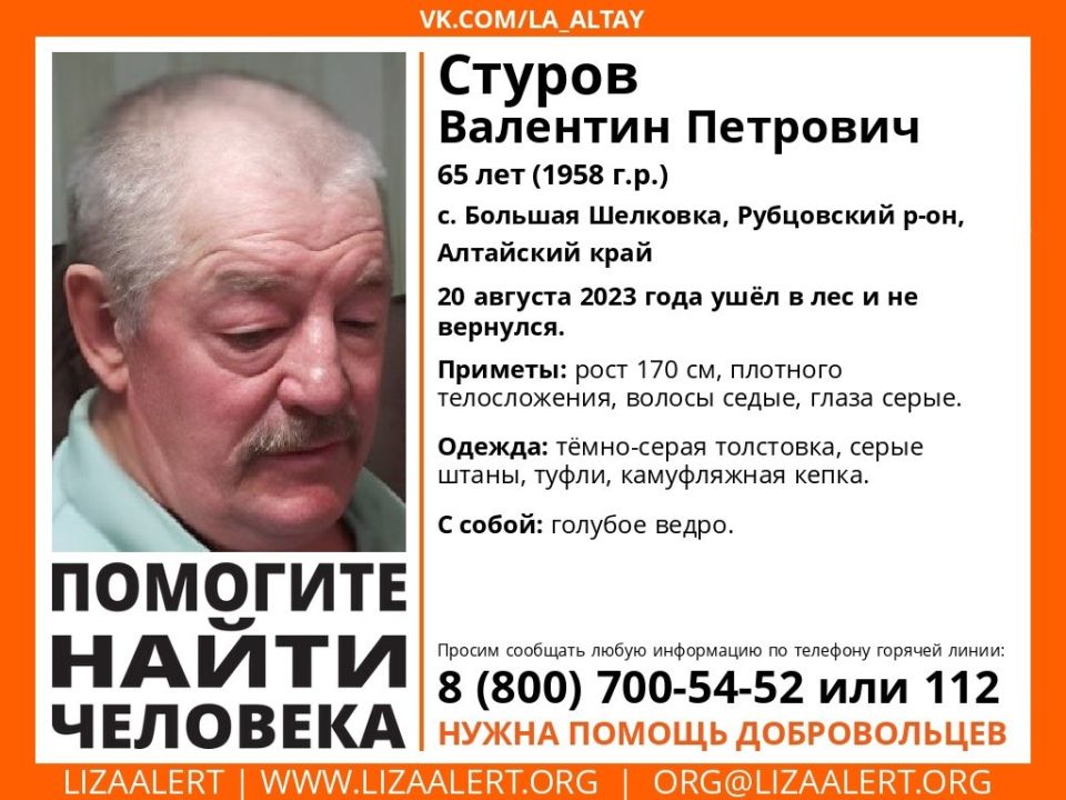 В Алтайском крае ушел в лес и пропал 65-летний мужчина
